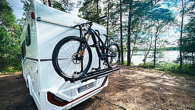 E-bike on bike rack on camper
